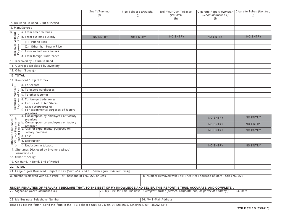 TTB Form 5210.5 Report - Manufacturer of Tobacco Products or Cigarette Papers and Tubes, Page 4