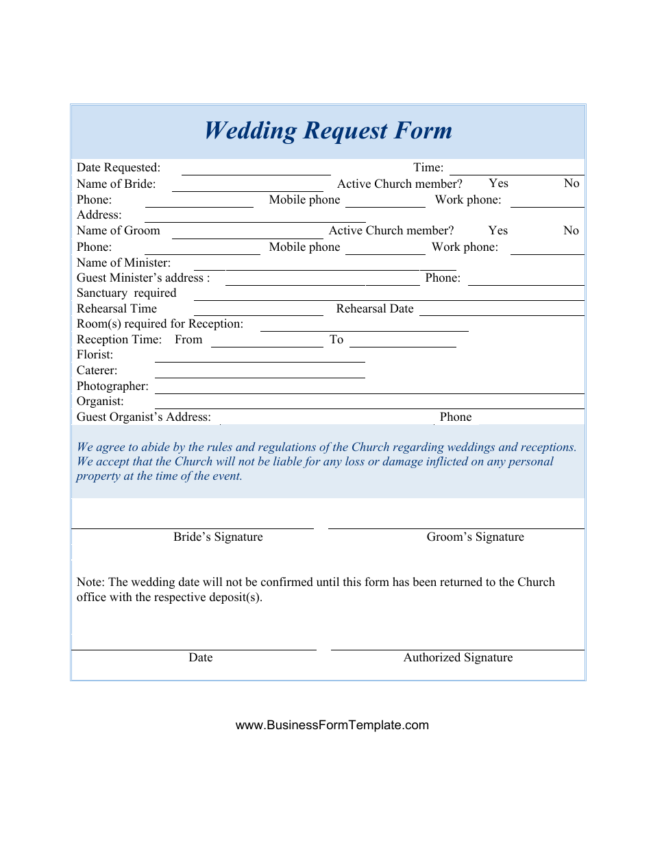 Wedding Request Form - Blue, Page 1