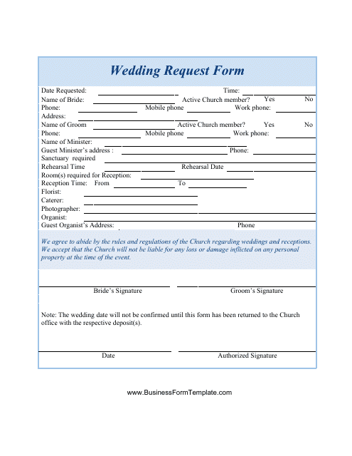 &quot;Wedding Request Form&quot; Download Pdf