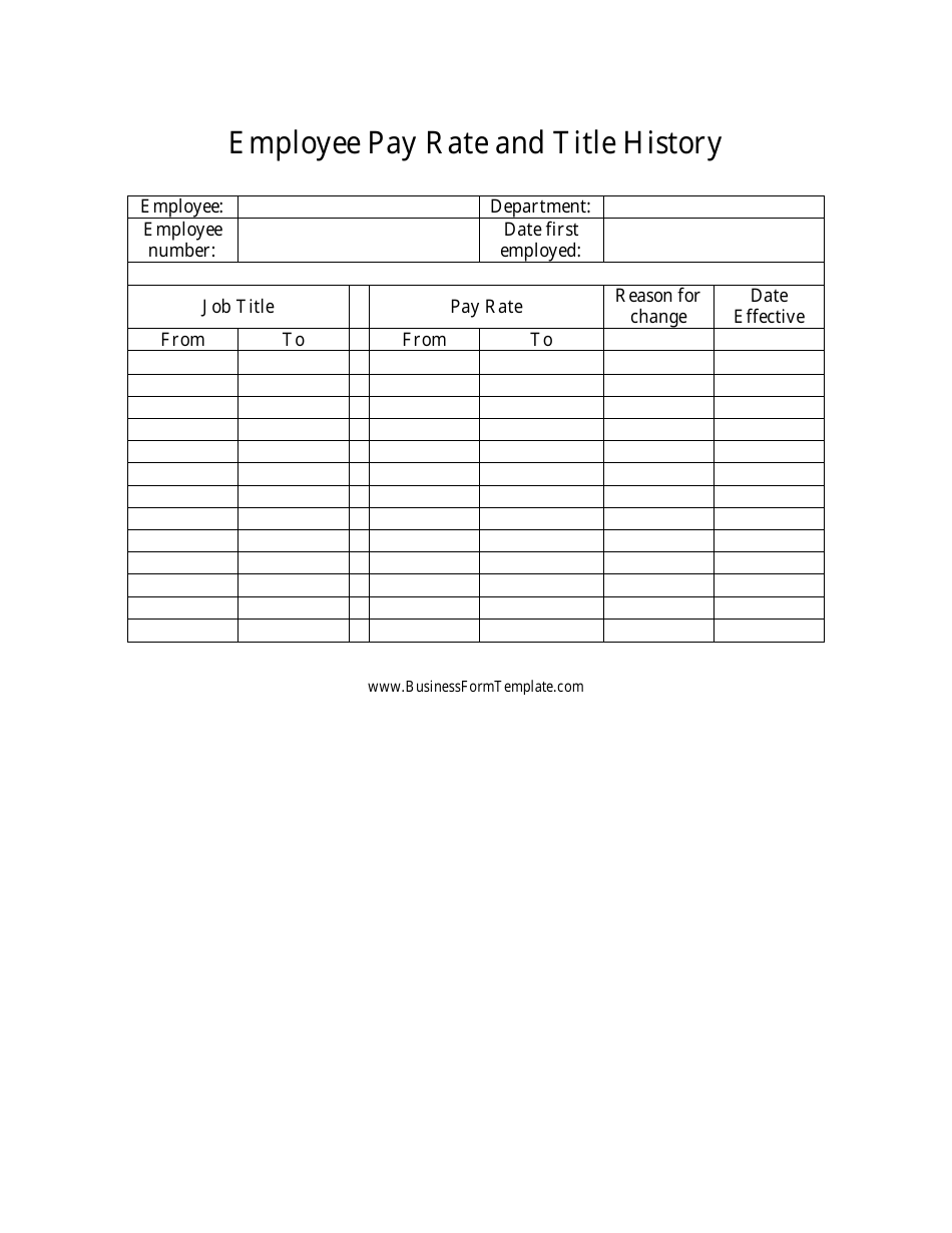 Employee Pay Rate and Title History Spreadsheet, Page 1