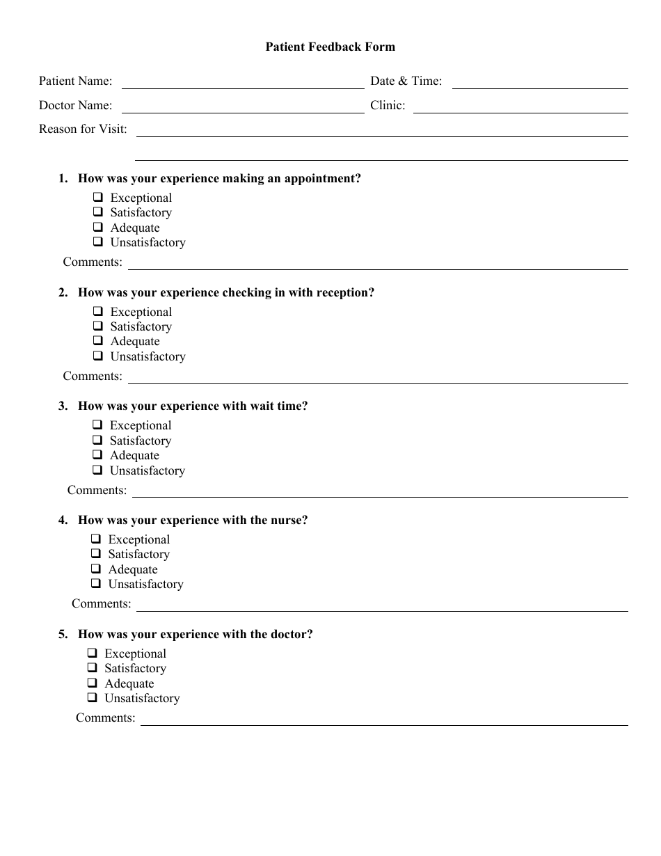 Patient Feedback Form - Five Points, Page 1