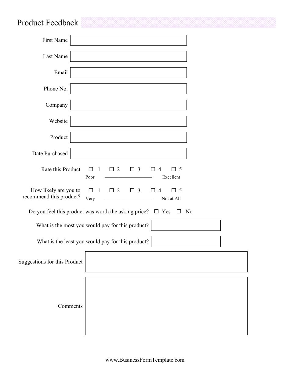 Product Feedback Form, Page 1