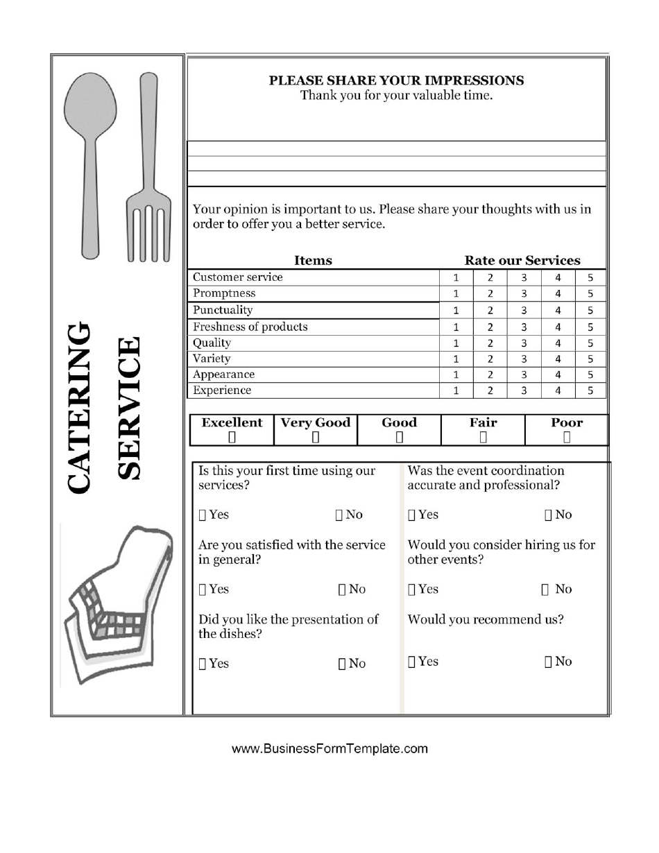 Catering Service Feedback Form Fill Out, Sign Online and Download PDF
