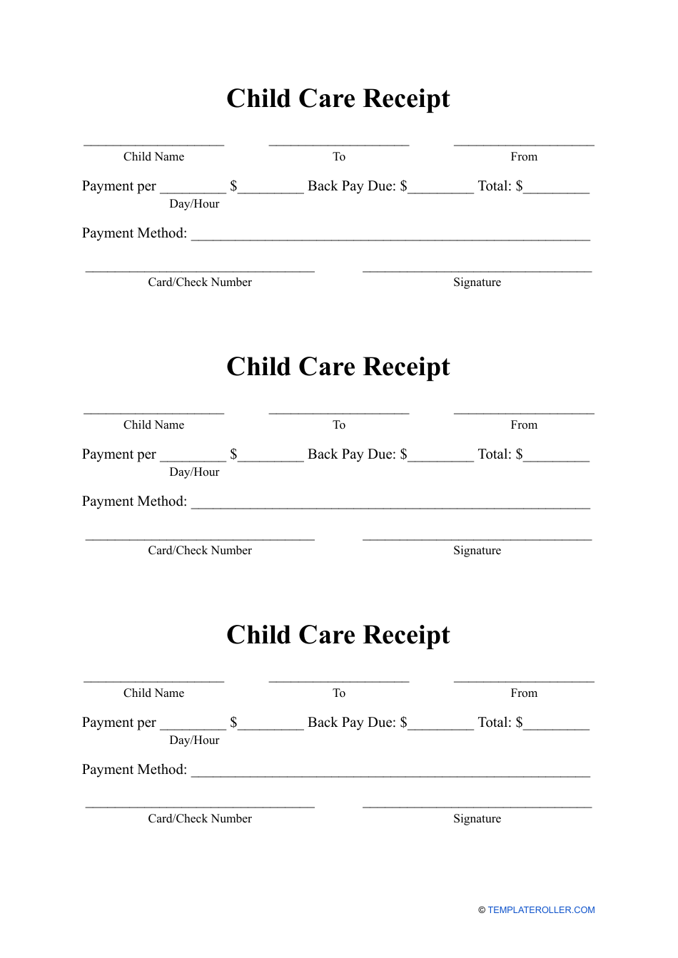child care receipt template download printable pdf