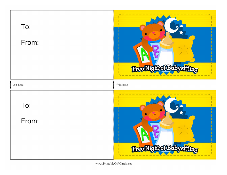 Babysitting Gift Certificate Template Preview Design