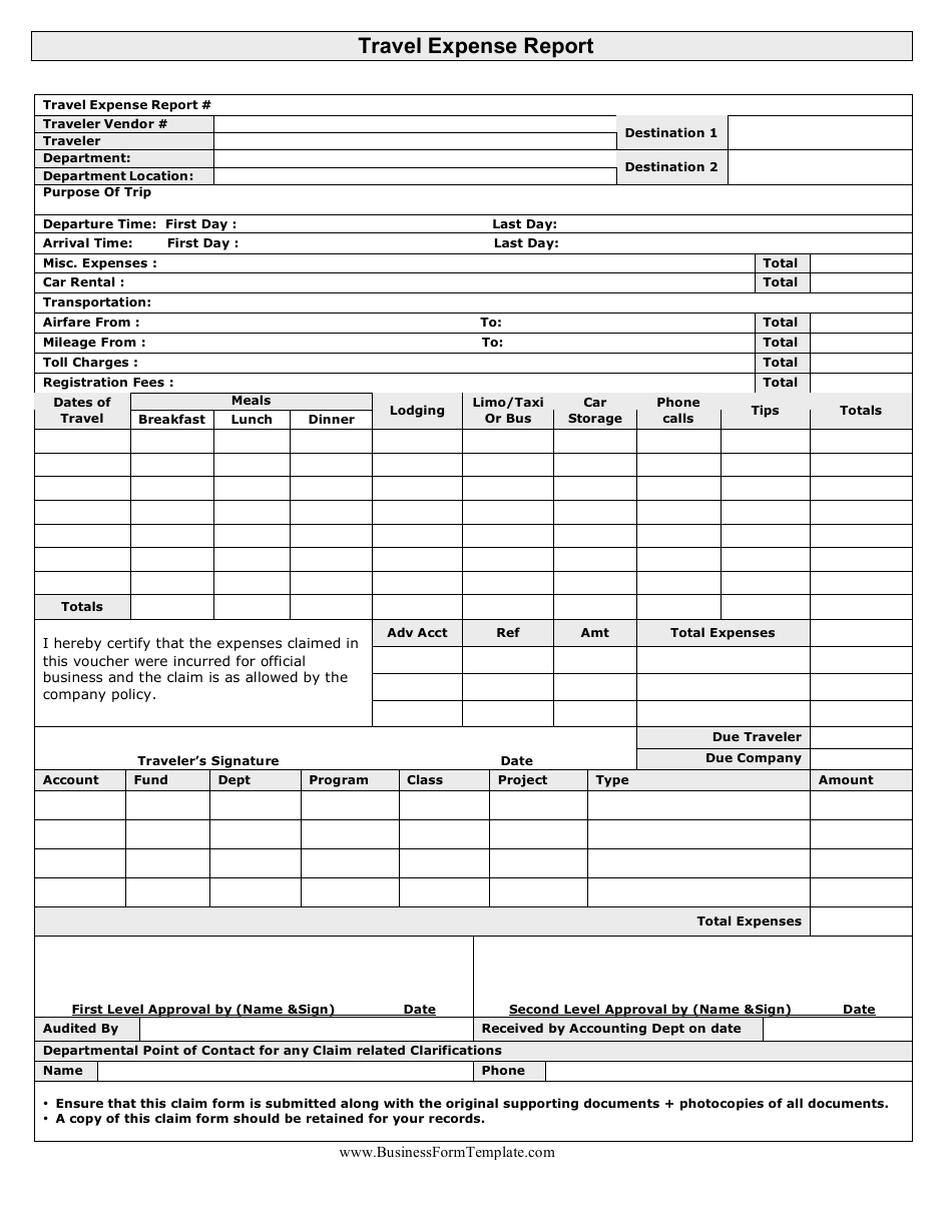 Travel Expense Report Template - Big Table, Page 1