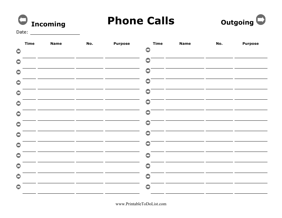 Incoming and Outgoing Phone Calls Report Template, Page 1