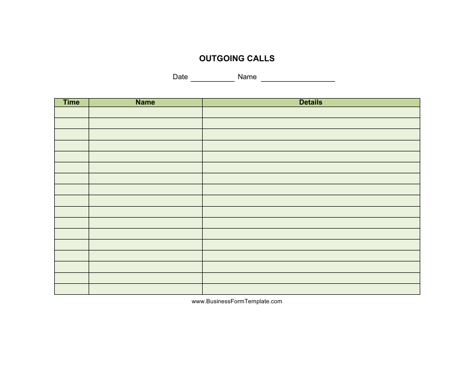Outgoing Calls Report Template, Page 1