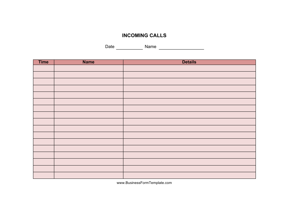 Red Incoming Calls Report Template, Page 1