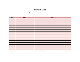 Document preview: Red Incoming Calls Report Template