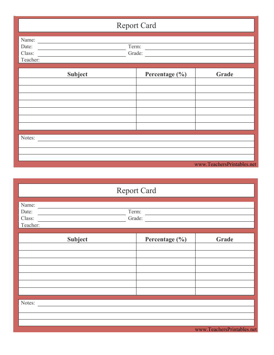 Red School Report Card Template, Page 1