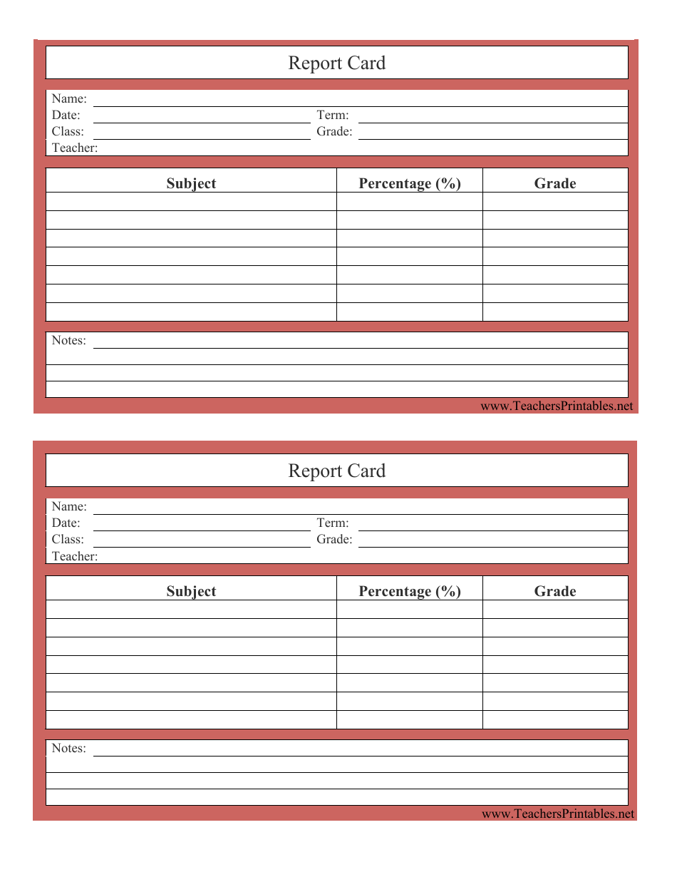 Blank Report Card Template