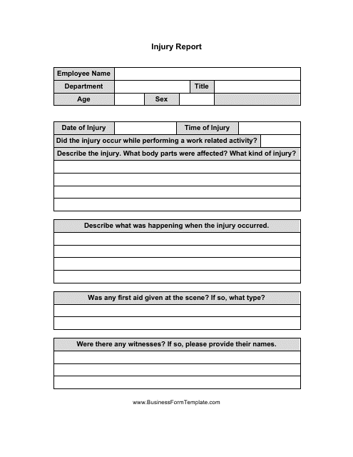 &quot;Injury Report Form&quot; Download Pdf