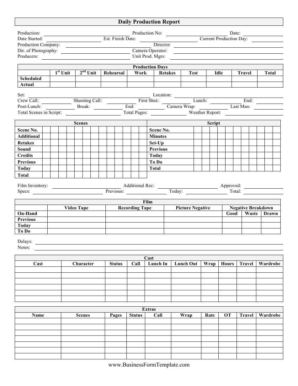 Daily Production Report Form, Page 1