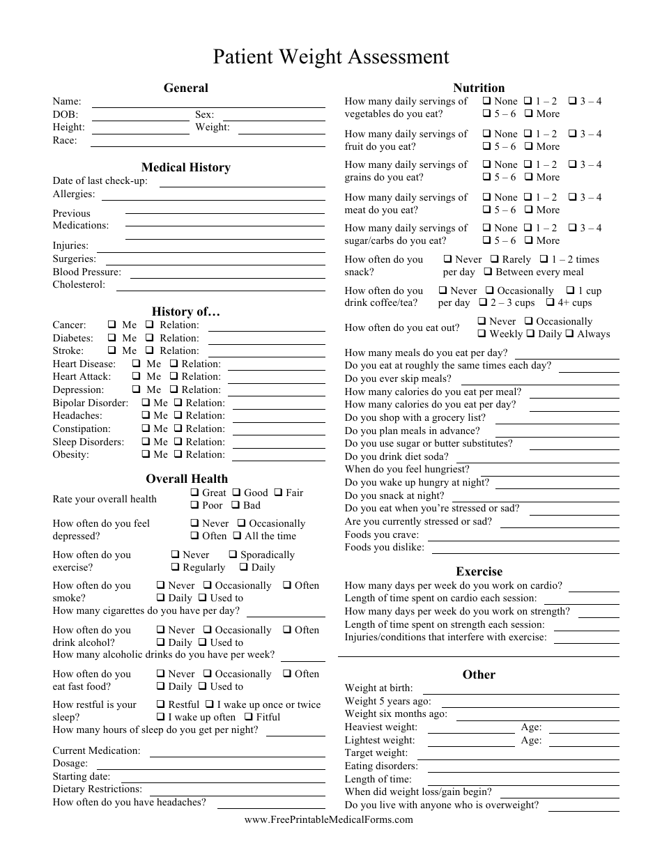 Patient Weight Assessment Report Template, Page 1