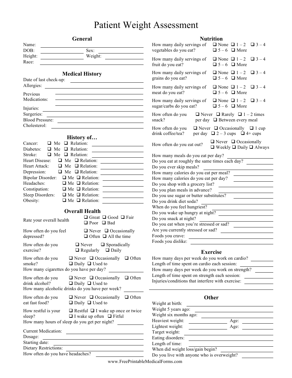 Weight Loss Questionnaire Template Form Fill Out And - vrogue.co