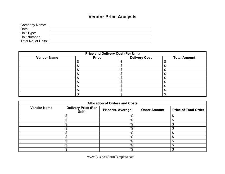 Vendor Price Analysis Report Template, Page 1