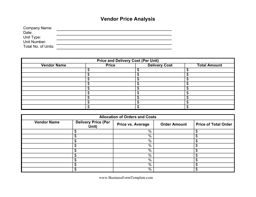 Vendor Price Analysis Report Template Download Pdf