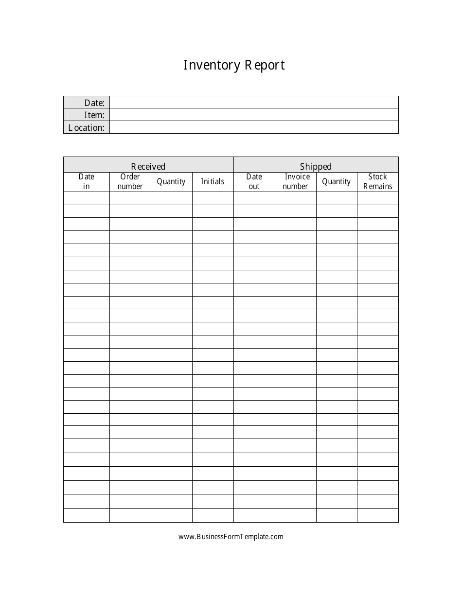 Inventory Report Spreadsheet Template, Page 1