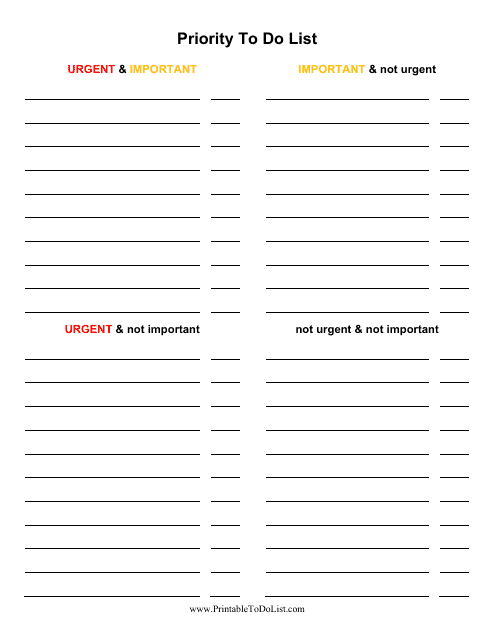 &quot;Priority to Do List Template&quot; Download Pdf