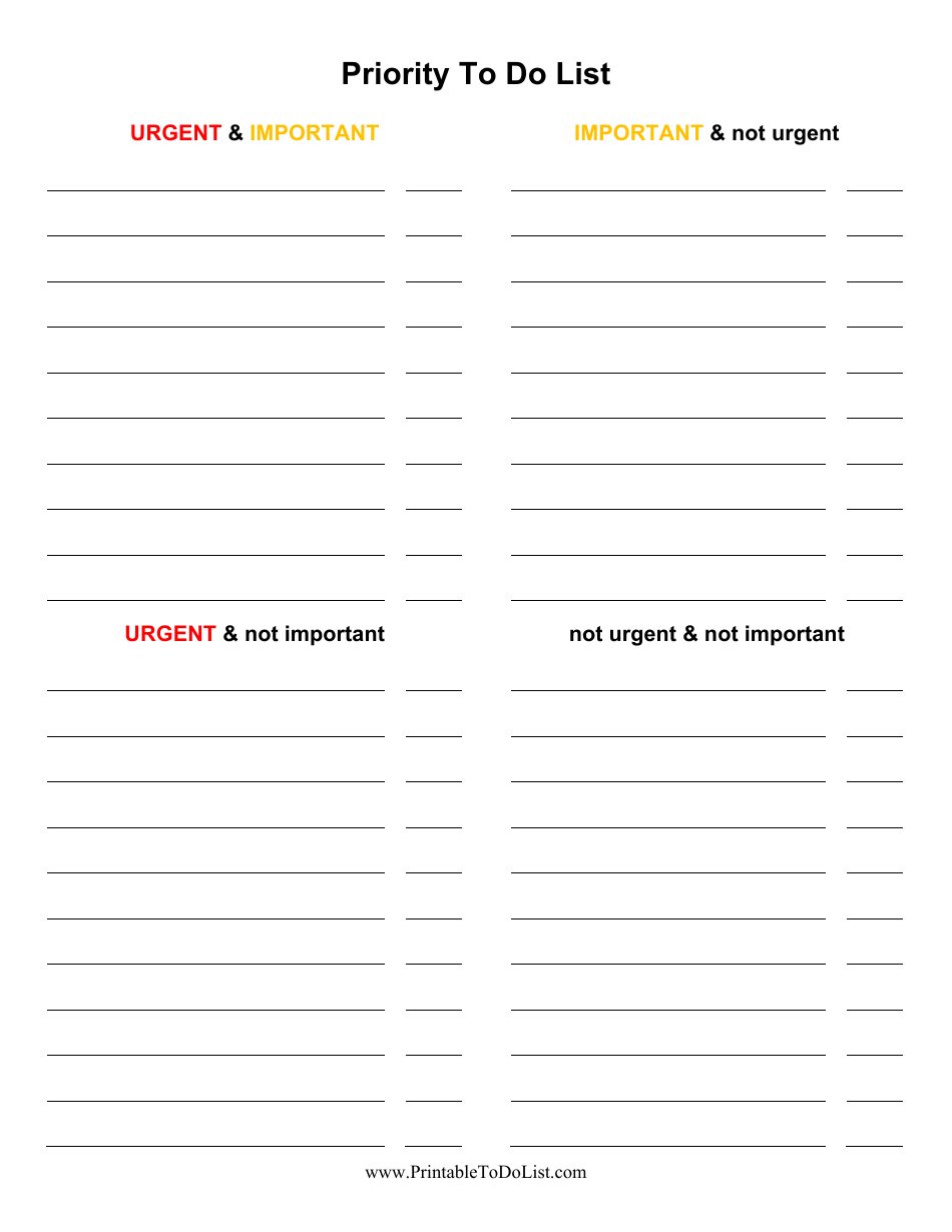 Priority to Do List Template Download Printable PDF | Templateroller