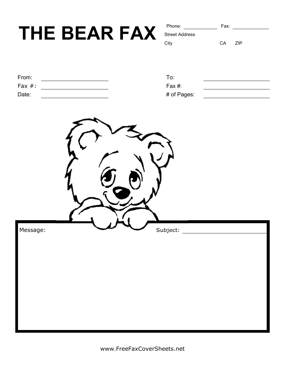Cute Bear Fax Cover Sheet Preview