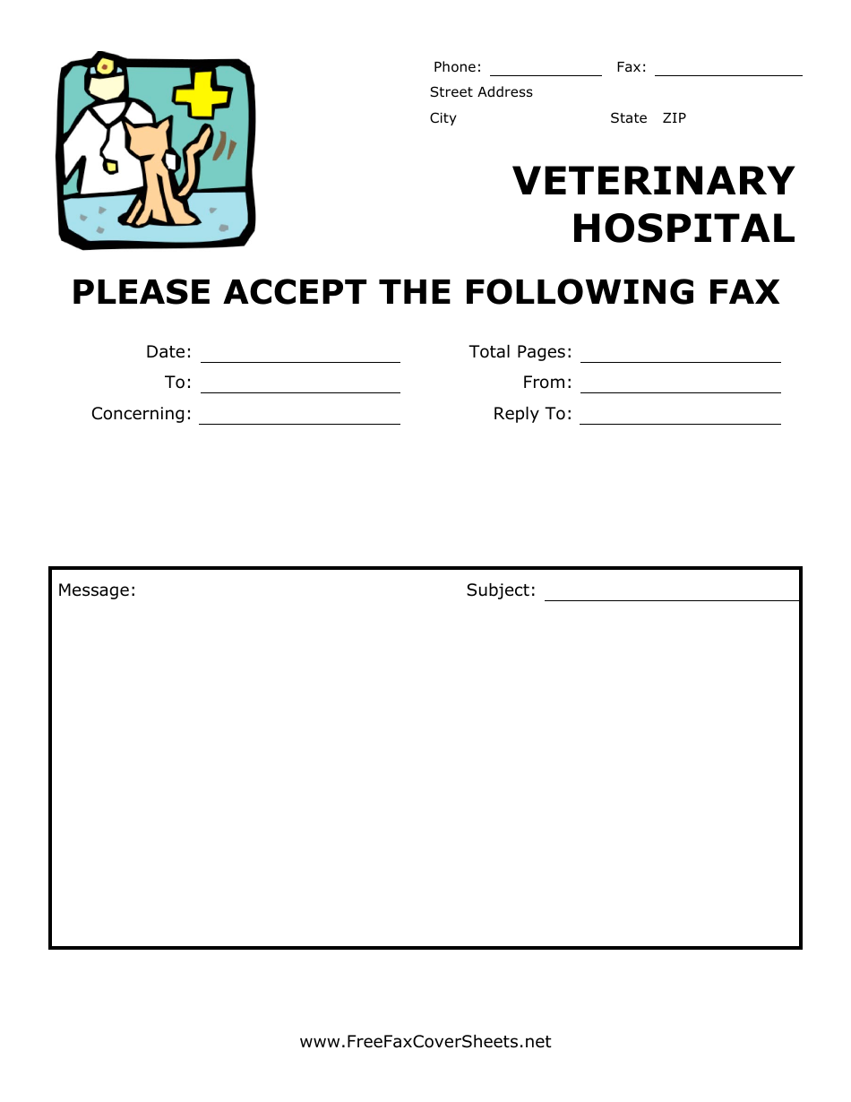 The Veterinary Hospital Professional Fax Cover Sheet - Template Roller