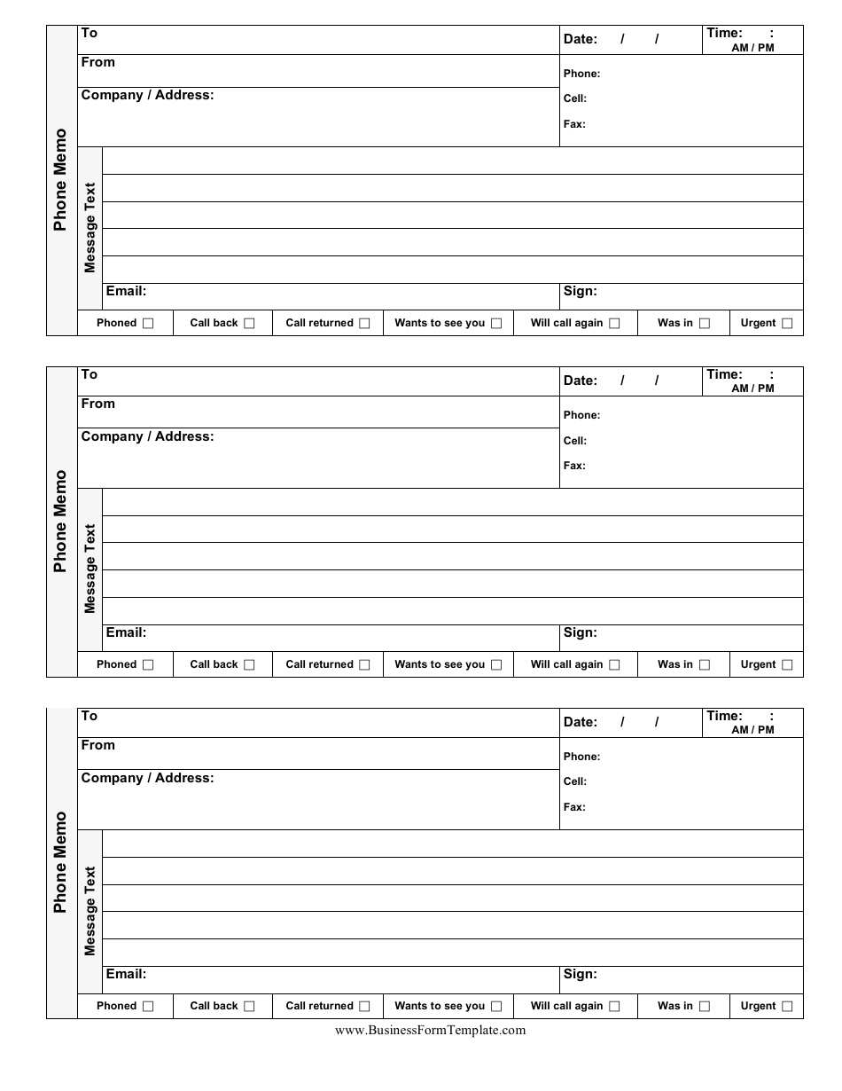 Phone Memo Template Download Printable PDF | Templateroller