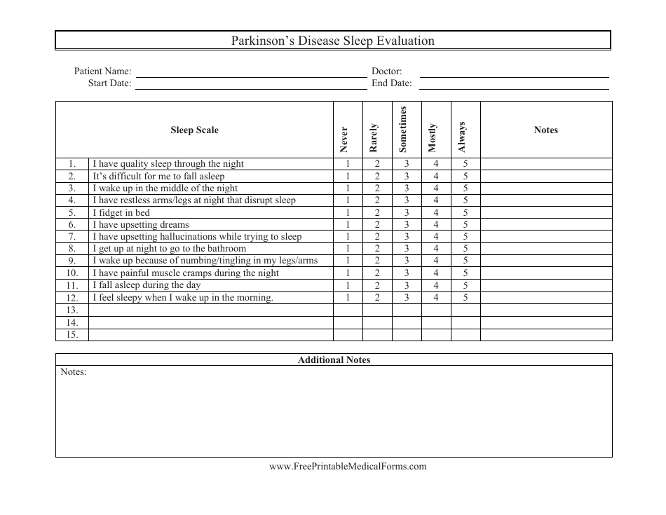 Parkinsons Desease Sleep Evaluation Form, Page 1