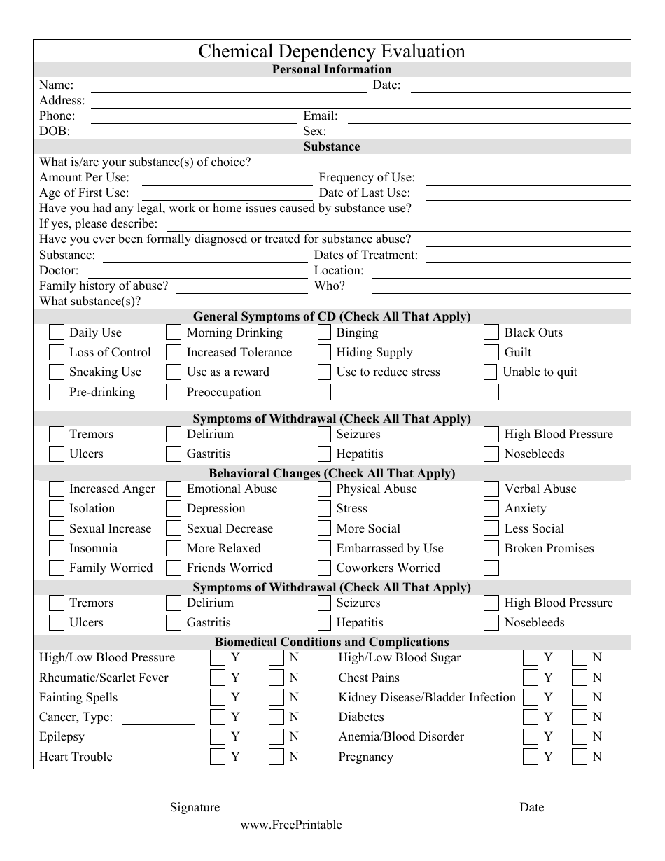 Chemical Dependency Evaluation Form Fill Out, Sign Online and