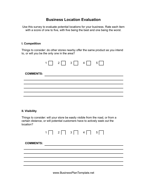 Business Location Evaluation Form