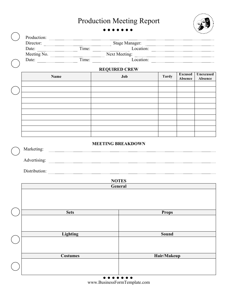 Production Meeting Report Template, Page 1