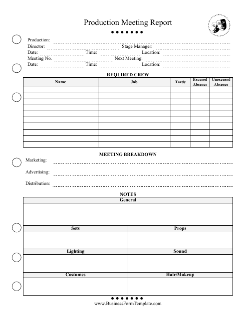 &quot;Production Meeting Report Template&quot; Download Pdf