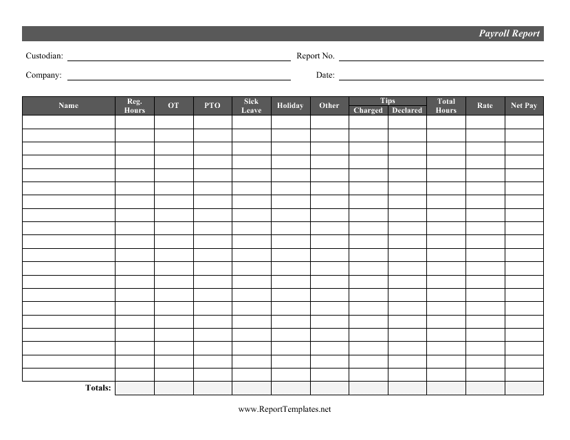 &quot;Payroll Report Template&quot; Download Pdf