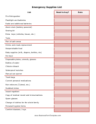 Document preview: Emergency Supply List Template
