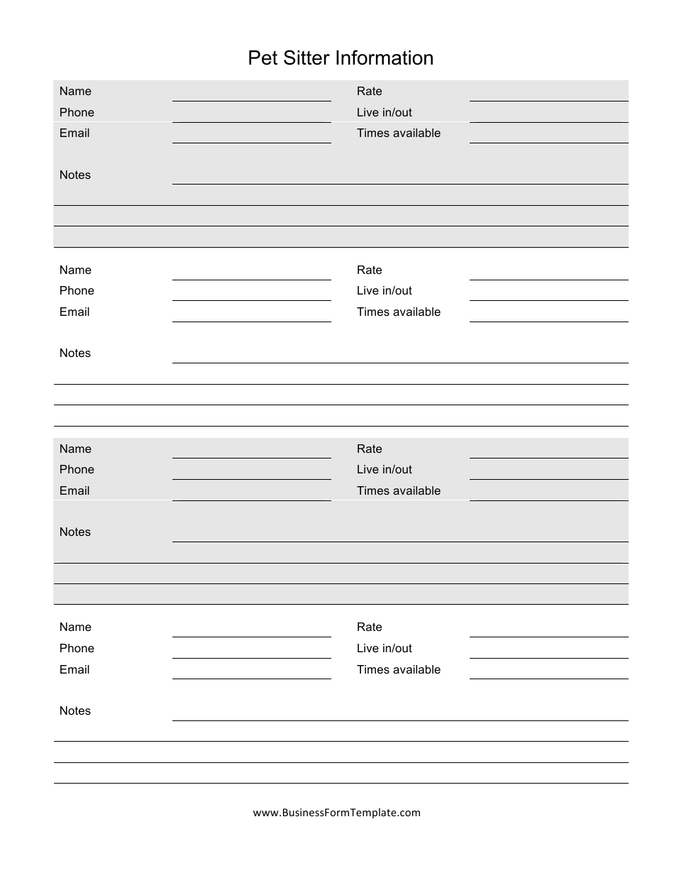 Pet Sitter Information Form, Page 1
