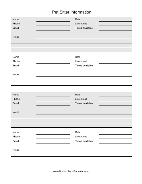 pet sitter information form download printable pdf templateroller