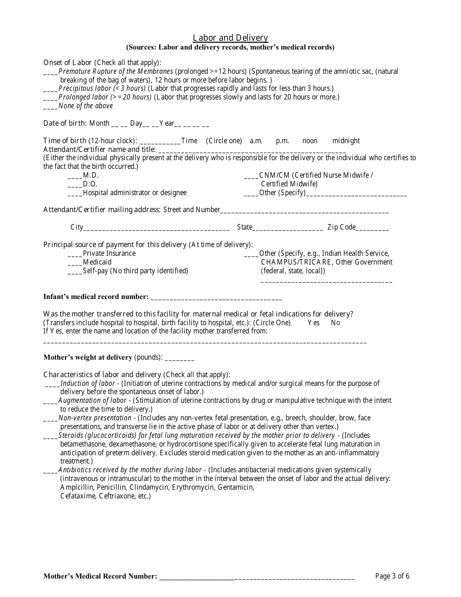 Facility Worksheet for the Live Birth Certificate, Page 3
