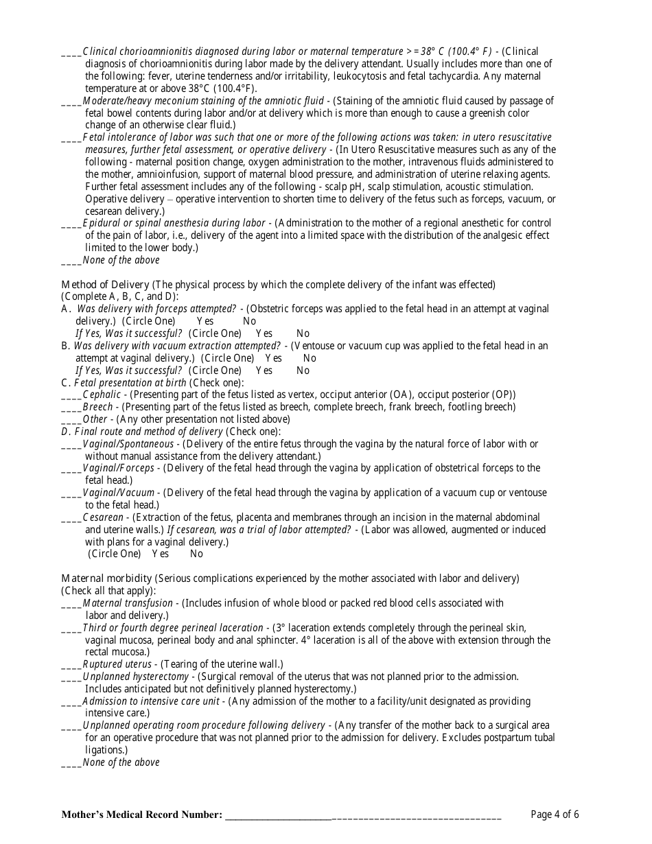 Facility Worksheet for the Live Birth Certificate, Page 4