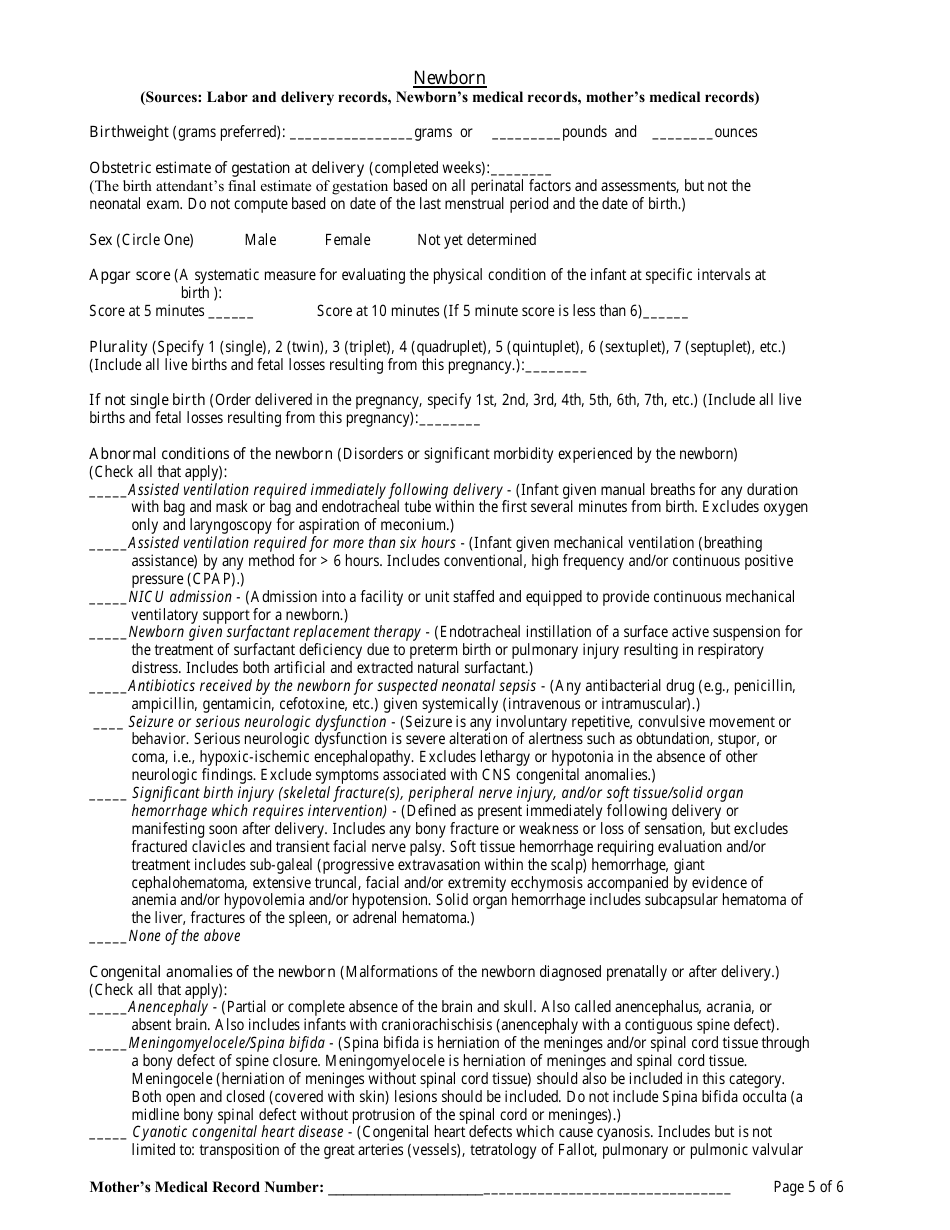 Facility Worksheet for the Live Birth Certificate, Page 5