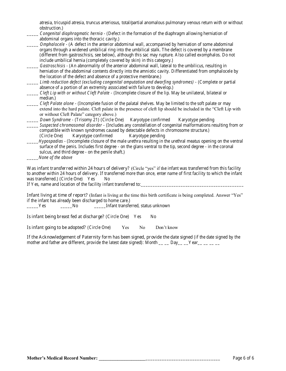 Facility Worksheet for the Live Birth Certificate, Page 6
