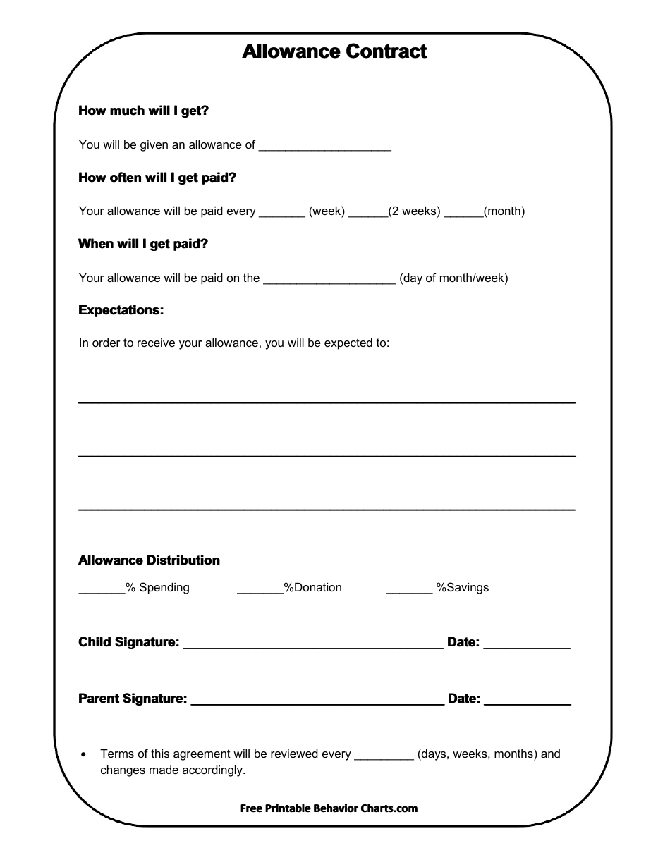 Allowance Contract Template for Kids, Page 1