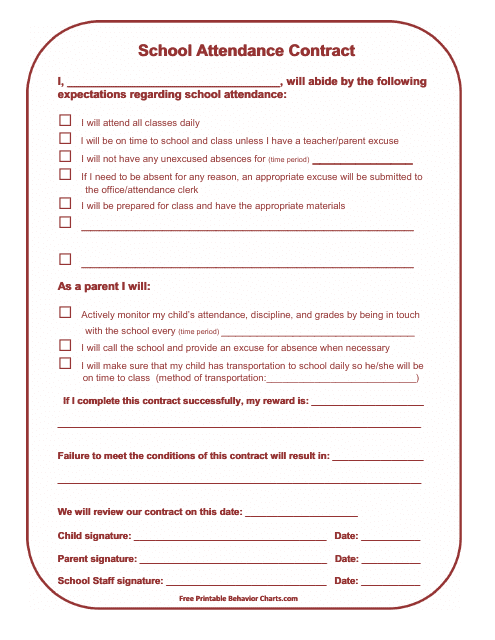 School Attendance Contract Template Download Pdf