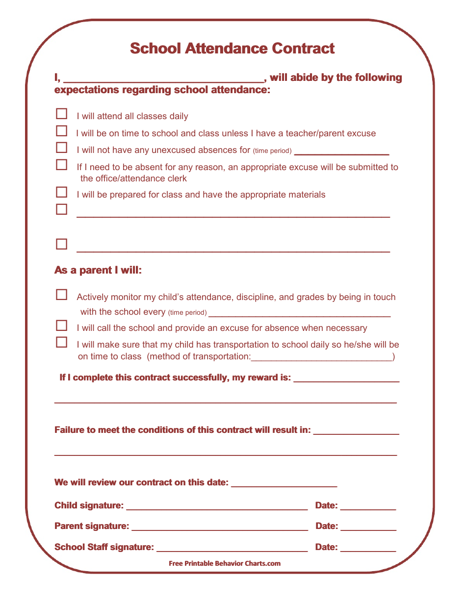 School Attendance Contract Template Download Printable Pdf Templateroller