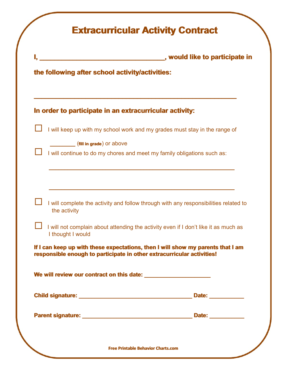 Extracurricular Activity Contract Template Download Printable Pdf Templateroller