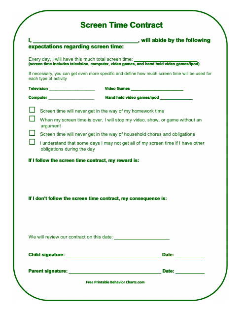 Screen Time Parents Kids Contract Template