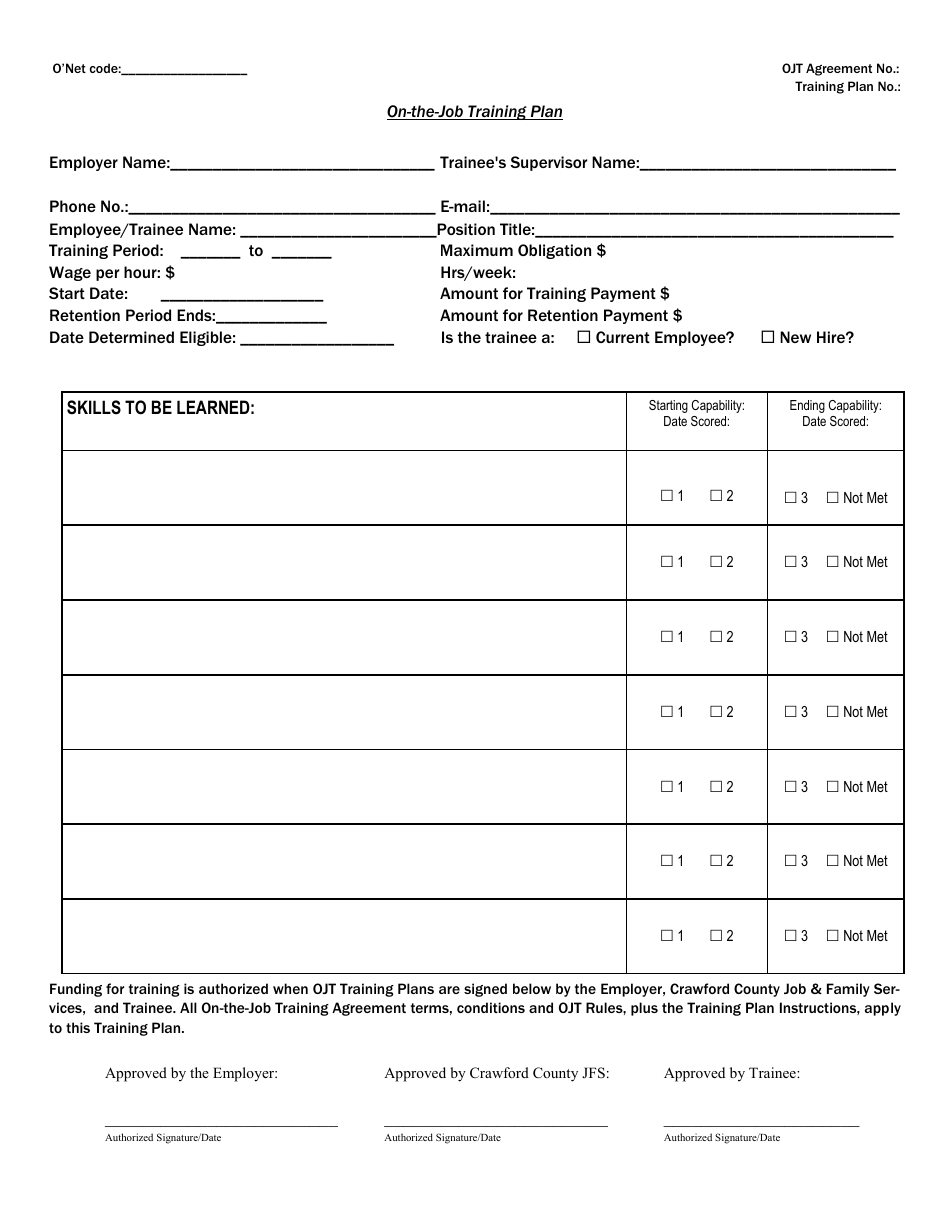 On-The-Job Training Plan Template - Ohio, Page 1