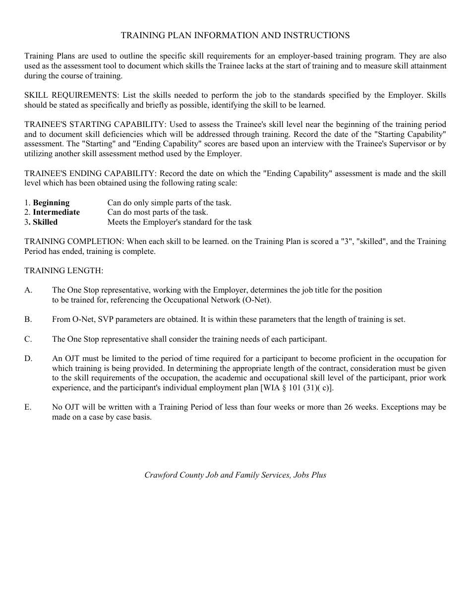 On-The-Job Training Plan Template - Ohio, Page 2