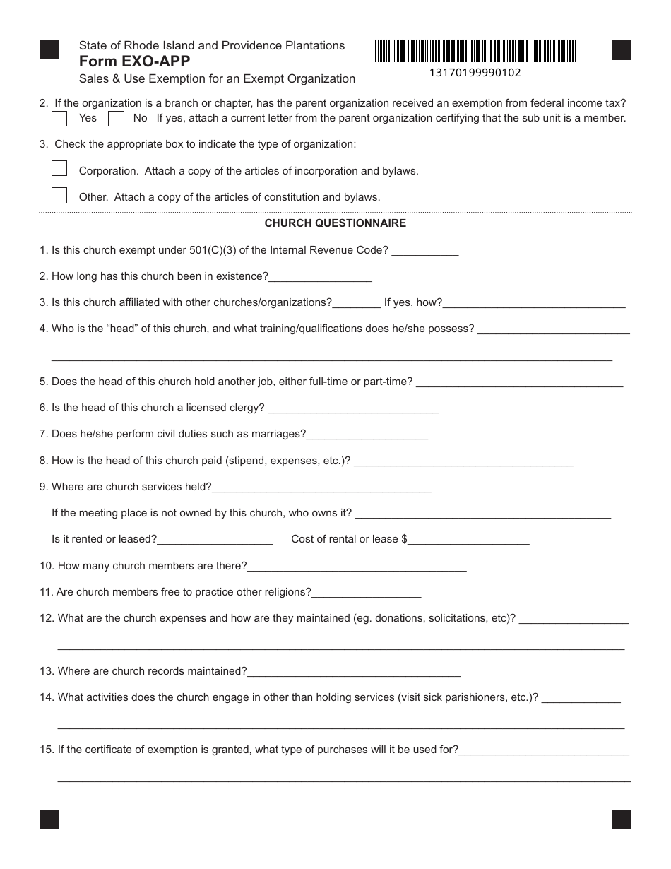 Form EXO-APP Sales (use Exemption for an Exempt Organization - Rhode Island, Page 2