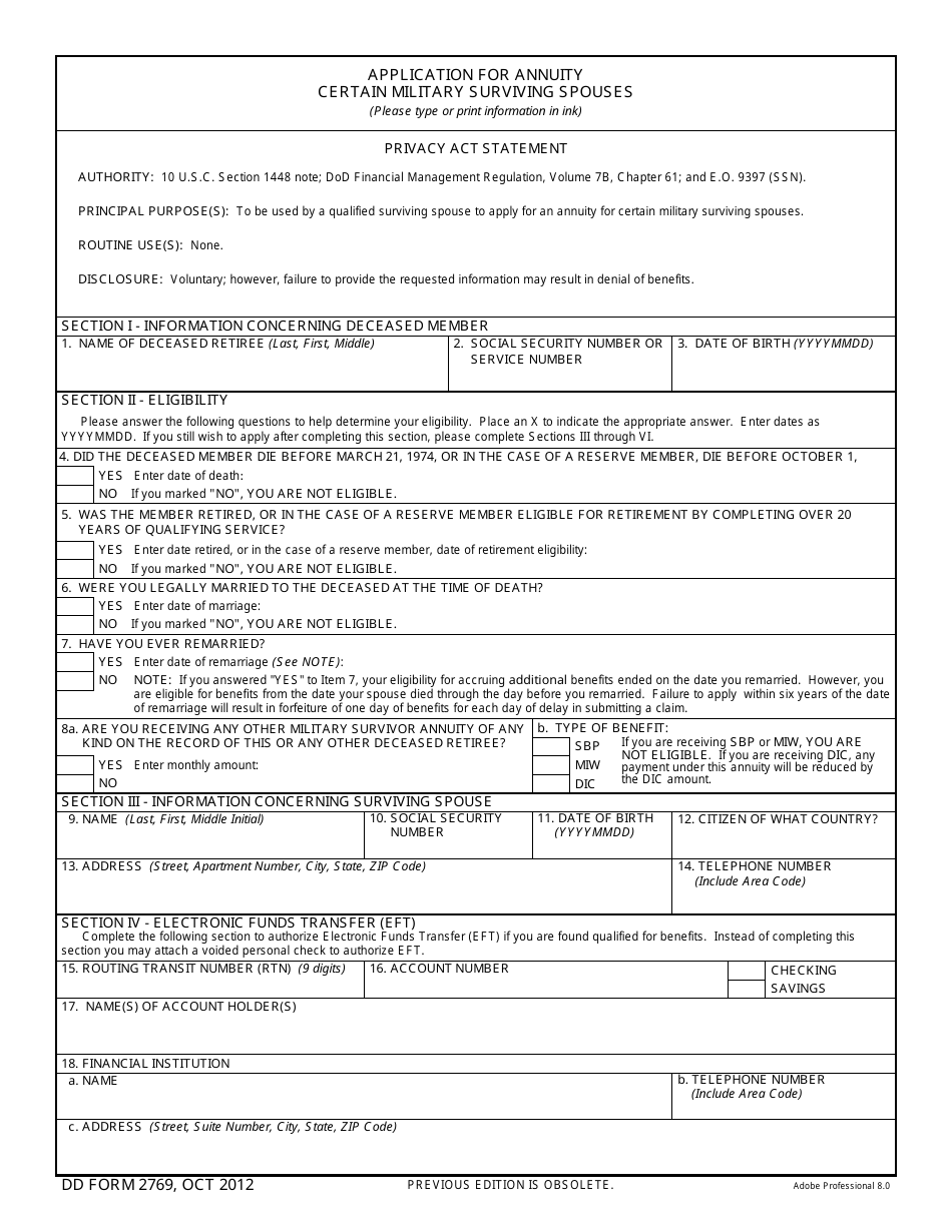 DD Form 2769 - Fill Out, Sign Online and Download Fillable PDF ...